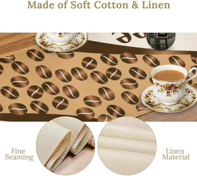 Vintage Coffee Table Runner Coffee Theme Beans Seasonal Dinner Runner for Retro Farmhouse Kitchen Dining Coffee Table Decoration Cabin Home Holiday Party 13x120in