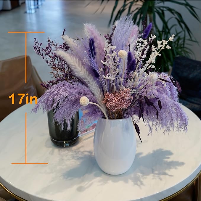 Natural Dried Pampas Prairie Bouquet, 17 "Natural Dried Bouquet, Purple Pampas and Millet Flower Mixed Bouquet Bohemian Style Family Wedding Dried Flower Decoration