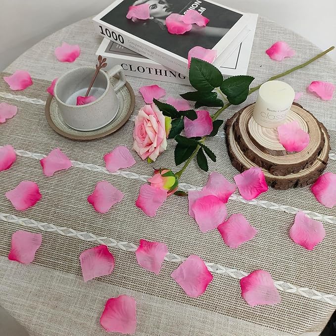 1000 PCS Separated Artificial Gradient Pink Rose Petals for Romantic Night for her set,Faux Gradient Pink Flower Petals for Flower Girl Weddings Valentine Day Party Romantic Decoration(Ready-to-use)