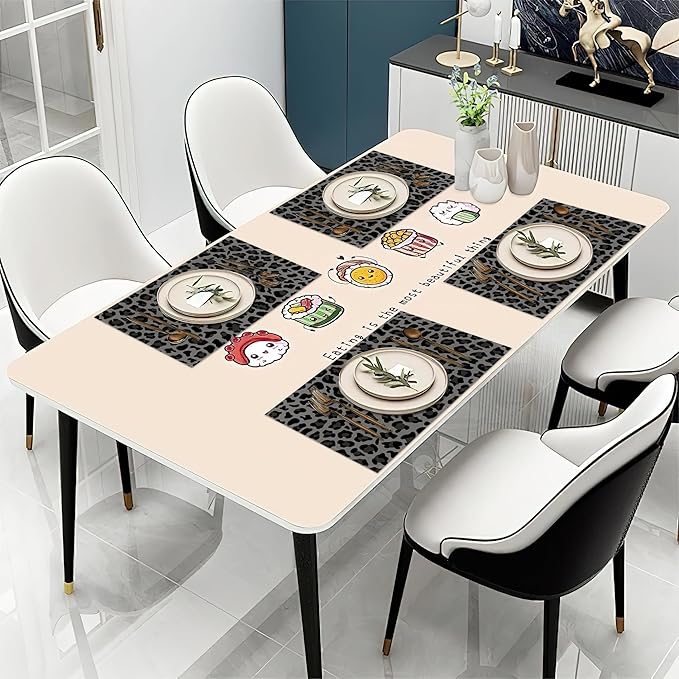 Gray and Black Leopard Placemats Set of 6 Washable Table Mats for Kitchen Dining Table,Heat-Resistant Place Mats for Indoor Outdoor Party Holiday Decoration