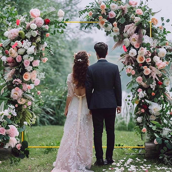 Xizlapu 6.6FTx6.6FT Wedding Arch Backdrop Stand Square Gold Metal Balloon Arch Frame for Ceremony Anniversary Garden Arbor Outdoor Baby Shower Photo Booth Photo Booth Background