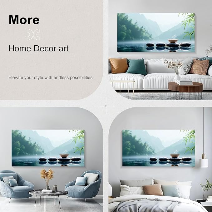 Iallbin Buddha Wall Art & Zen Wall Decor White Lotus on Water Canvas Painting - for Yoga Meditation Room, Spa & Bathroom, Iallbin Zen Stone Wall Art & Zen Wall Decor, Blending the essence of landscape artistry - for Yoga Meditation Room, Spa & Bathroom...