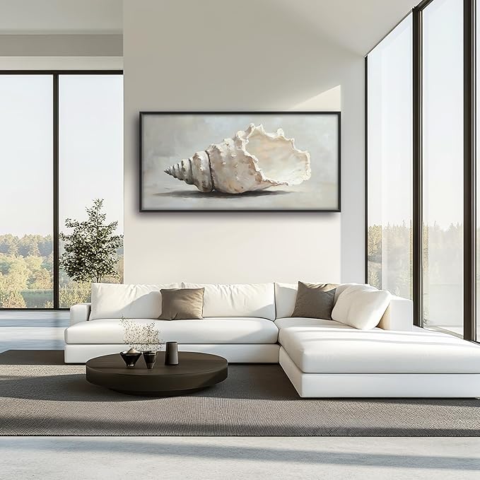 Seashell Large Decor Wall Art Framed Pictures for Living Room, Ocean Seashell Oversized Canvas Print Painting Modern Extra Large Framed Artwork for Bedroom Office Home Decor 60"x30"