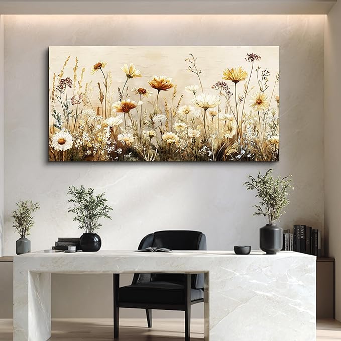 hyidecorart Elegant Flowers Canvas Wall Art - Floral Pictures for Wall Decor Modern Home Decor Oil Paintings Nature Watercolor Prints Artwork for Living Room Bedroom Office Wall Decoration 20" x 40"