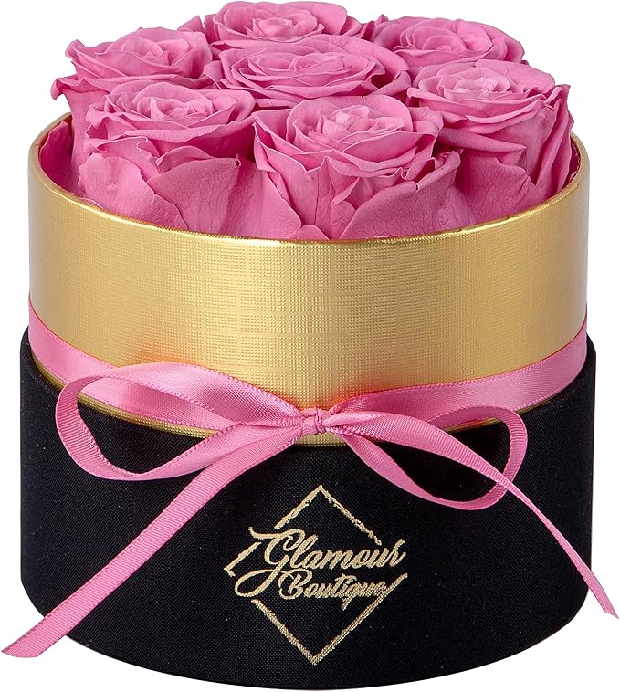 GLAMOUR BOUTIQUE Eternal Preserved Roses in a Box - Flowers Forever, Rose Forever in a Box for Wife, Birthday Gifts for Her, 7 Roses, Pink