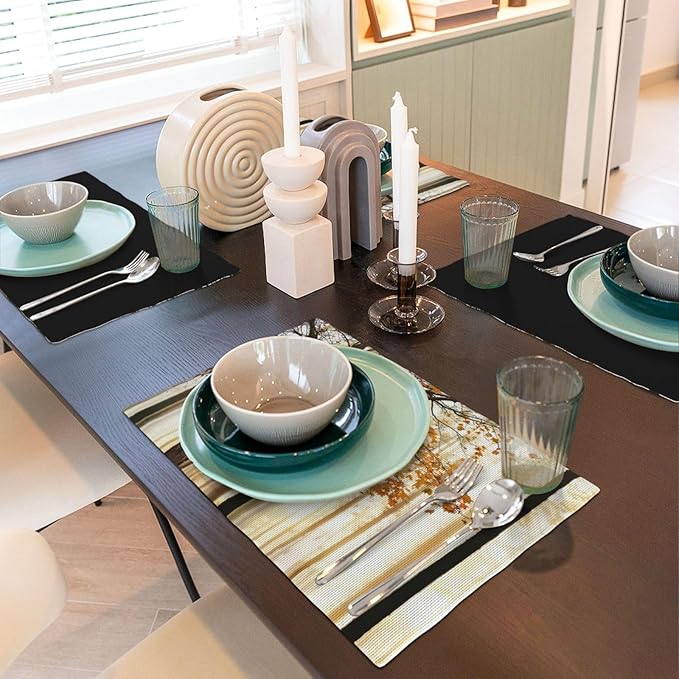 Autumn Forest Placemats Set of 4,Kitchen Table Mats for Dining Outdoor Home Decor Linen 12x18 Inch 4 PCS, Style-9