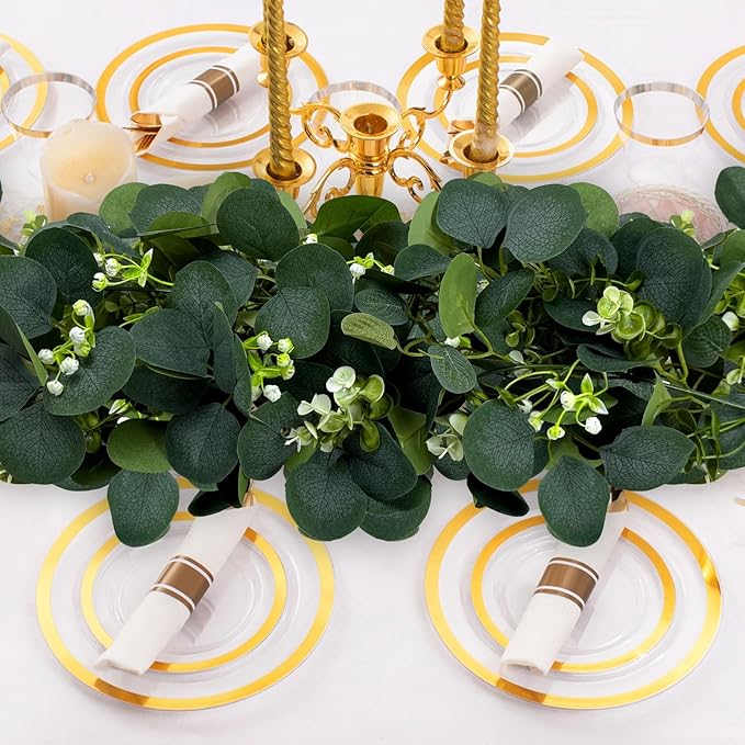 4Pcs Eucalyptus Garland, 6FT Green Flower Garland Decor, Artificial Faux Eucalyptus Leaves Greenery Vines for Table Runner Wedding Bedroom Mantle Centerpieces Backdrop Decorations