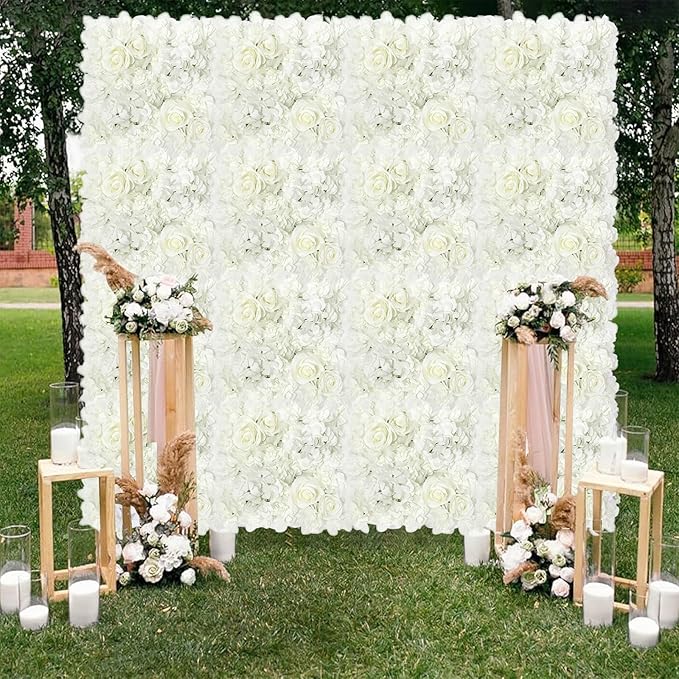 Artificial Silk Flower Wall Panel Decorative Floral Background Silk Rose Mat for Wedding Party Backdrop Wall Decor Shop Photo Backdrop Floral Wall Arrangement 12 Pcs 15 * 15in