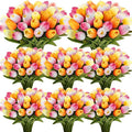 Janinka 64pcs Artificial Tulip Flowers Fake PU Tulips Faux Latex Bouquet Flower Centerpieces Arrangement Floral for Mother Day Wedding Spring Decorations (Multicolor)