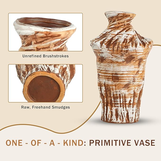 Ceramic Flower Vase Home Decor - 10" Large Rustic Farmhouse Vases Home Decor Tall Pottery Decorative Pampas Vase for Table Living Room Entryway Mantel Bookshelf Bedroom Bathroom Kitchen