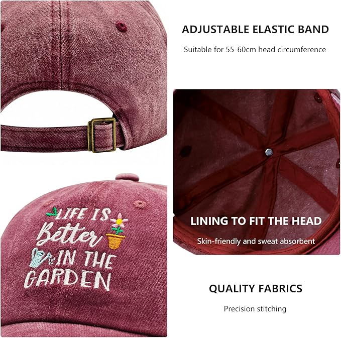 Gardening Gifts for Women, Gardening Hat, Adjustable Washed Cotton Embroidered Baseball Cap