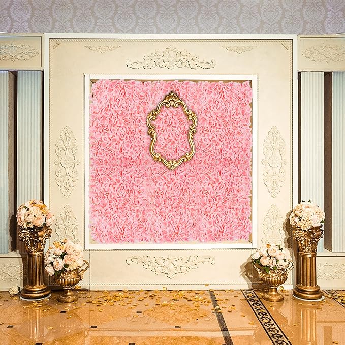 BLOSMON Flower Wall Backdrop Decor: 12 Pcs 24 x 16 Inch Blush Artificial Floral Panels for Wedding Party Baby Bridal Shower - 3D Fake Silk Hydrangea Wall Decoration