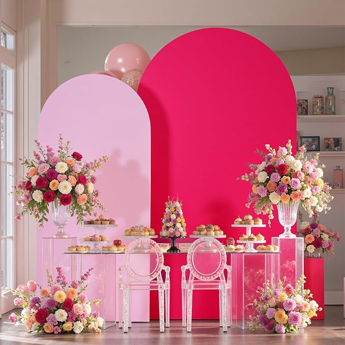 Pink/Hot Pink Arch Backdrop Cover Set of 2-7.2ft 6ft Dual Color Wedding Arch Cover-Wrinkle Free Stretchy Spandex Fitted Chiara Arch Stand Cover for Girl Party Birthday Baby Shower Photo Photography