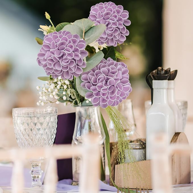 Artificial Flowers, 25pcs Realistic Artificial Rose for DIY Wedding Bouquets Centerpieces Arrangements, Purple Dahlia Flowers with Stem for Bridal Shower Party Home Decorations