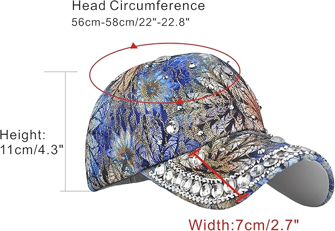 Bling Baseball Caps for Women, Rhinestone Summer Flower Baseball Hat, Adjustable Spring Fall Denim Sequin Jean Hat