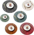 UnivoColors PU Leather Placemats Set of 6,15" Round Washed Cowhide Pattern Table Mats for Dining Table, Kitchen, Party Decoration(Black+Blue+Green+Reddish Brown+Red+Beige)