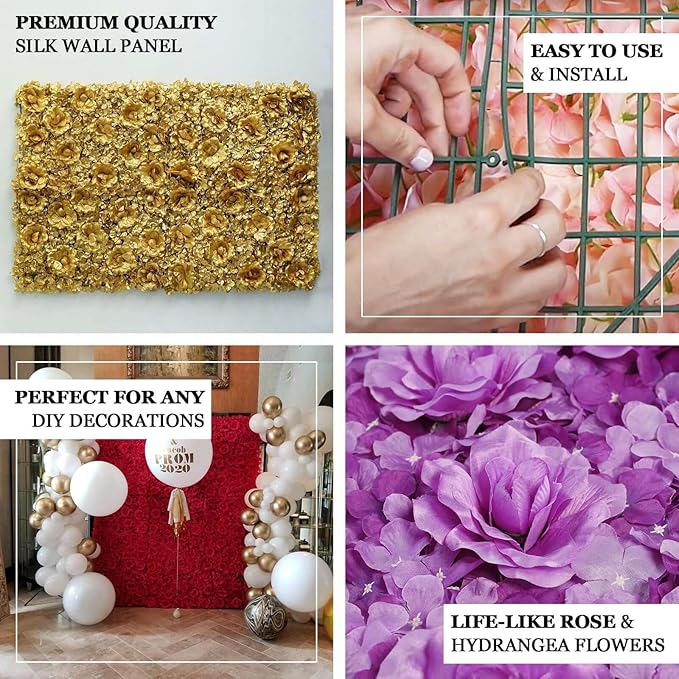 Efavormart 4 Pack 11 Sq ft. UV Protected RED 3D Silk Rose & Hydrangea Flower Panel Wall Mat for DIY Party Centerpieces Decor