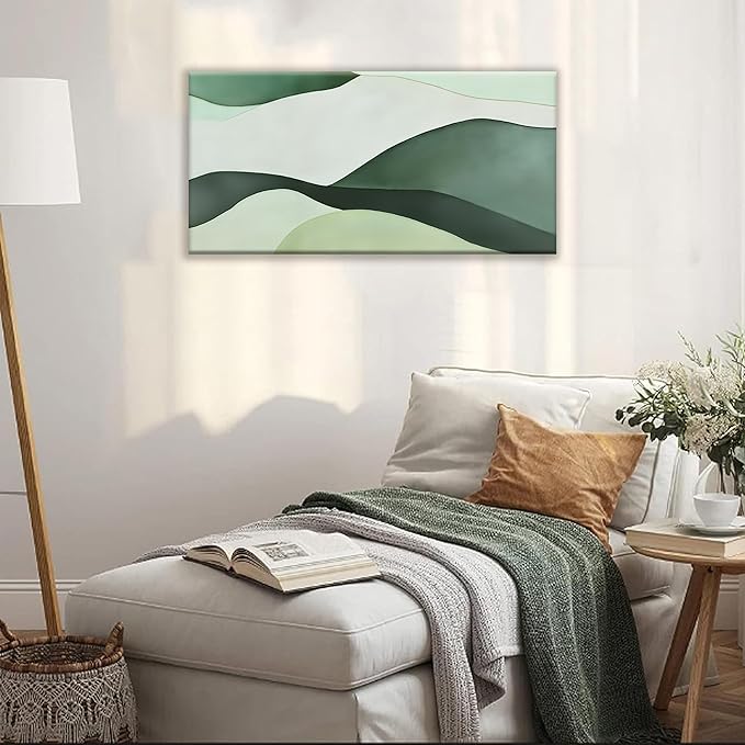 Suconvng Abstract Canvas Art Wall Decor Green White Wall Art Irregular Shapes Painting Abstract Art Prints Minimalist Decor Artwork For Bedroom Kitchen Office Bathroom Wall Art 20"×40"