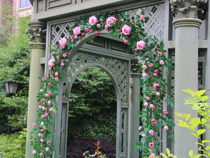 6FT Bendable Flower Garland, Artificial Rose Vine Hanging Floral Garland Decoration for Weding Home Room Wall Decor (Pink, 1pcs)