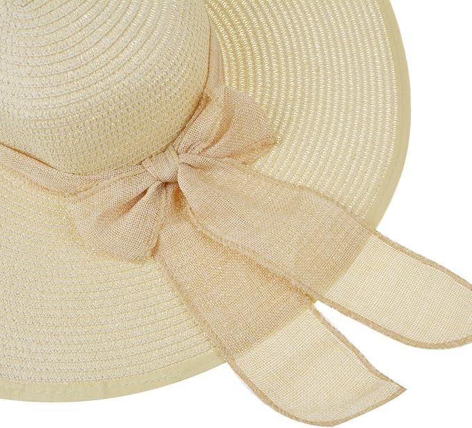 DRESHOW Beach Hats for Women Big Straw Wide Brim Summer Hat Floppy Foldable Roll up Cap Sun Hat UPF 50+