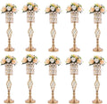 Set of 10 Metal Diamond Crystal Wedding Centerpiece Vases for Tables, 24in Gold Versatile Tall Flower Holders Centerpiece Flower Stands for Wedding Party Reception Dining Room Living Room Décor