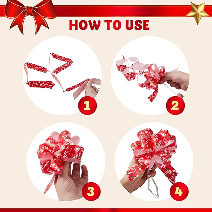 JOYIN 24 PCS Christmas Wrap Ribbon Pull Bows (5" Wide); Easy and Fast Gift Wrapping Accessory for Presents, Bows, Baskets, Wine Bottles Decoration, Xmas Gift Wrapping and Decoration Present