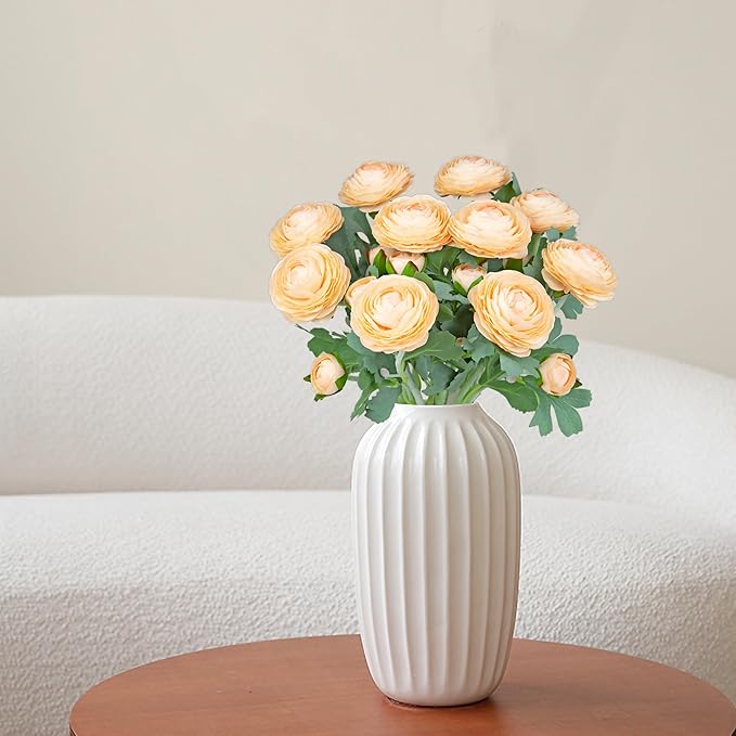 Artificial Ranunculus Flowers with Real Touch Stem,Silk Ranunculus Flowers (Champagne, 6pcs)