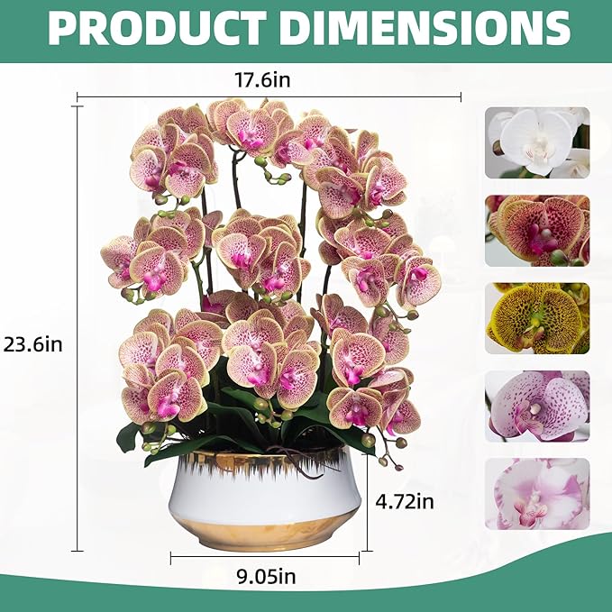 CXGS Orchids Artificial Flower Real Touch Faux Orchid in Large Ceramic Vase 23.6'' Realistic PurpleSpots Fake Phalaenopsis Floral Arrangements Centerpiece Table Home Indoor Decor