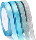 DECYOOL Winter Ribbons, 4 Rolls 100 Yards Christmas Satin Ribbons for Gift Wrapping, 10mm Wide Xmas Winter Holiday Craft Ribbon for DIY Crafts and Christmas Tree Wreaths Decoration (Blue, Silver)