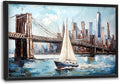 Extra Large Sailboat Framed Wall Art for Living Room,Oversized New York Brooklyn Bridge Pictures Wall Decor,Cityscape Canvas Print Painting Modern Artwork Bedroom Office Bathroom 36L x 24W