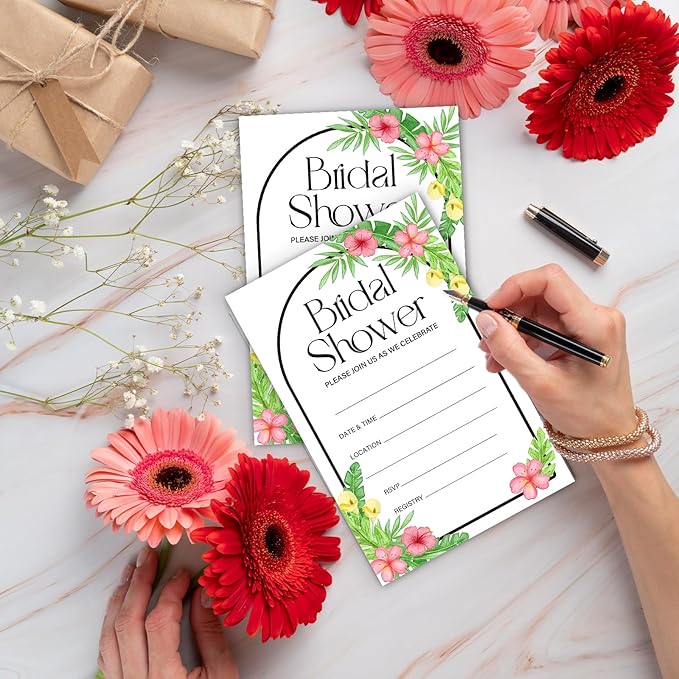 25 Set Hawaiian Bridal Shower Party Invitations with Envelopes, Summer Tropical Wedding Bridal Shower Party Supplies Invitation Cards-A09