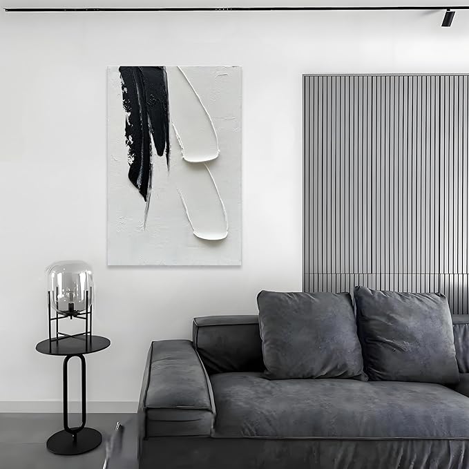 Epicler art Hand-painted Black and white Abstract wall Decoration Oil painting Minimalist art 36x24 inches