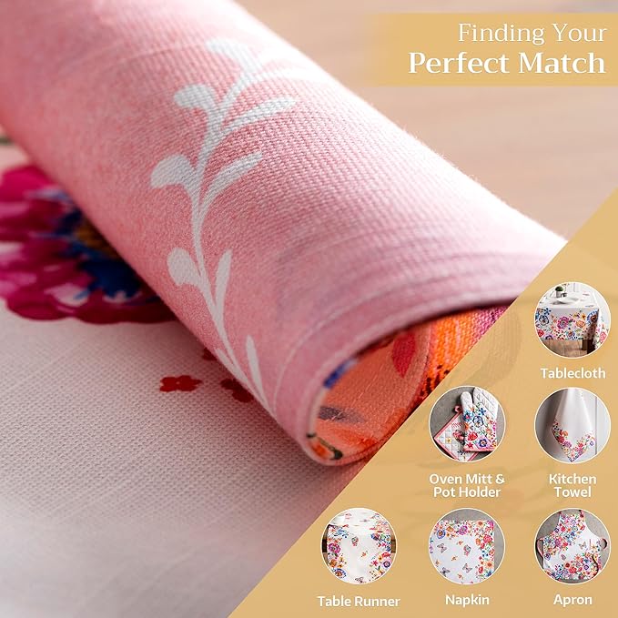 Maison d' Hermine Placemats Set of 4 100% Cotton Washable Cloth Place Mats, Reusable Table Mats for Kitchen Dining Decoration, Party, Restaurant Spring/Summer (Happy Florals - High Summer, 13" x 19")