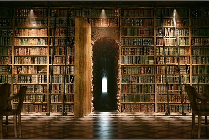 Bookshelf Backdrop Vintage Bookcase Old-Fashioned Library Room with Books Photography Background Magic Books Ancient Library for Book Theme Party Decorations Birthday Photoshoot Props 15x8ft
