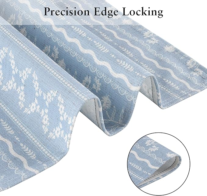 LilyCat Linen Fabric Blue Floral Placemats, Stripes Durable Boho Dining Table Mats for Kitchen, Rustic Vintage Washable Place Mats Set of 4, 18’’× 12’’