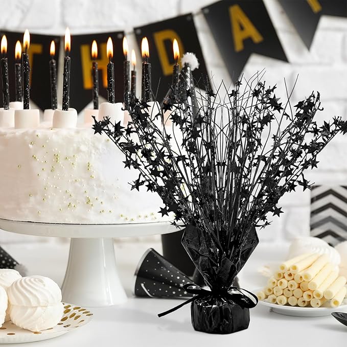 Crowye 3 Pieces Metallic Foil Spray Centerpiece Christmas Party Star Table Decoration Burst Centerpieces Fall Table Decor for Birthday New Year 2026 Party Holiday(Black)