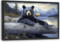 Forest Bear Large Decor Framed Wall Art Mountain Lake Cabin Pictures for Living Room, Black Bear Oversized Canvas Print Painting Modern Extra Large Framed Artwork for Bedroom Office 36"x24"