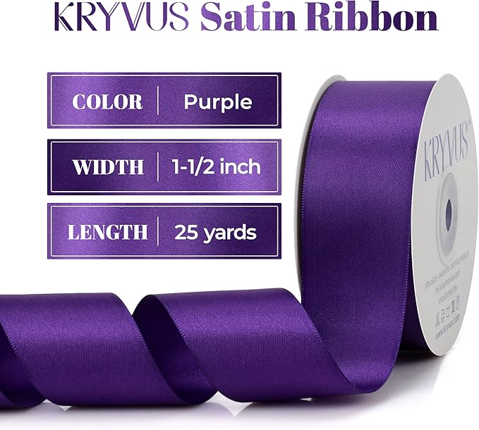 Purple Satin Ribbon, Double Faced 1-1/2 Inch X 25 Yards Purple Ribbon, Premium Satin Ribbons for Gift Wrapping, Crafts, Hair Bow Making, Sewing, Flower Bouquet, Wedding Party Decor