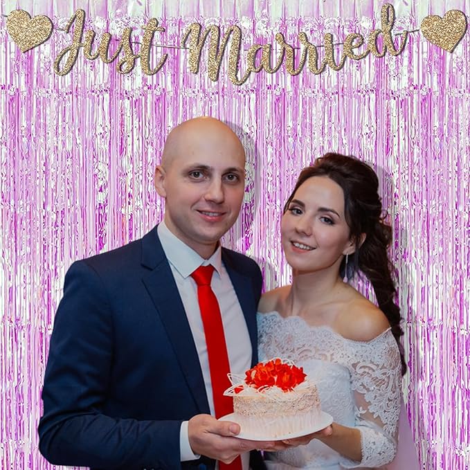 BRAVESHINE Iridescent Purple Foil Curtain - 2 Pack 3.2x6.5ft Holographic Party Streamers Tinsel Backdrop for Girl/Birthday/Valentine’s/Bachelorette/Engagement/Mermaid/Butterfly/Bridal Shower Decor