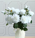White Fake Flowers for Wedding Decor,Realistic Artificial Flowers Indoor 5 Bouquets（15 Heads） for Room Decor,Real Touch Fake Roses for Bathroom Garden Kitchen Cake Bride Centerpieces Backdrop Decor
