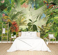 Tropical Botanical Animal Floral Bird Wallpaper Woodland Forest Tree Nursery Kids Bedroom Plant murals Living Room tv Background Large Wall Mural - 137"x96" Not Peel and Stick