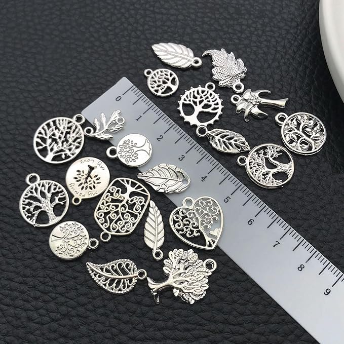 WOCRAFT 60pcs Bright Silver Tree Leaf Charms Bracelet Charms for Jewelry Making Sets DIY Necklace Bracelet Keychain Crafting Charms Kit Craft Supplies (SN891)