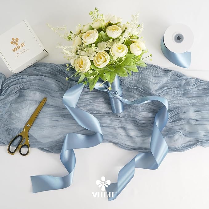 MEEDEE Dusty Blue Satin Ribbon 2 Inch Dusty Blue Ribbon Lux Double Faced Ribbons by 25 Yards Silk Satin Ribbons for Gift Wrapping, Weddings, Flower Bouquet, Holiday Decorating