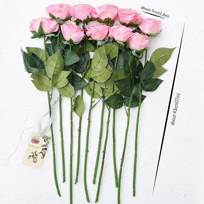 FiveSeasonStuff Fake Roses Wedding Flowers Real Touch Silk Pink Artificial Flowers 12 Stems