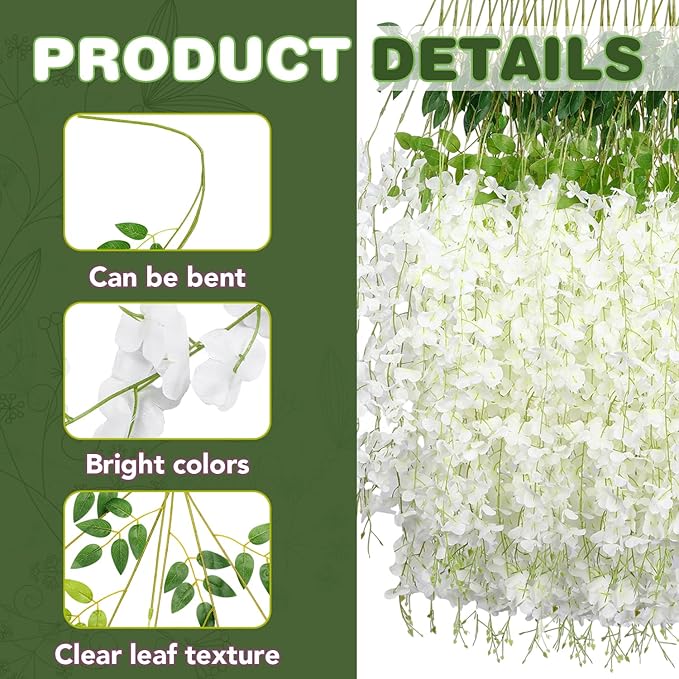 Wisteria Hanging Flowers,Fake Hanging Flowers,Wisteria artificiales Garland for Home Wedding Arch Floral Party Garden Ceremony Outdoor Decor,3.6 feet Long(150,White)