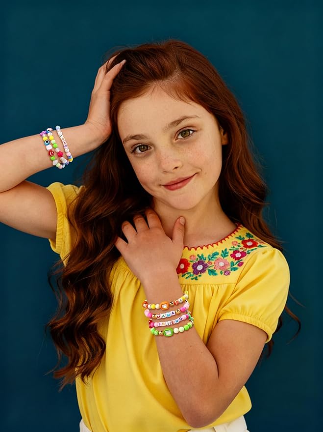 594PCS Bead Bracelet Making Kit for Kids,Colorful Pony Beads Pearl Shell Flower Evil Eyes Star Carft Friendship Bracelet Necklace Jewelry Making Supplies Kit Gifts for Boys Girls Women