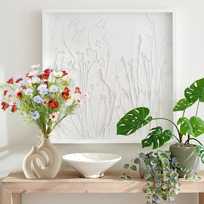 Artificial Flower Bouquet -5 Bundles of 25 Faux Colorful Daisies &Greenery Stems- 24 Inch Realistic Silk Floral Arrangement for Summer Fall Home, Wedding, and DIY Décor