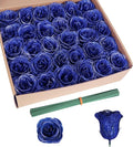 Royal Blue Glitter Roses Bouquet,30PCS Fake Sparkling Flowers Artificial Roses with Stems for Wedding Party Christmas Home Decor(Royal Blue with Silver Glitter)