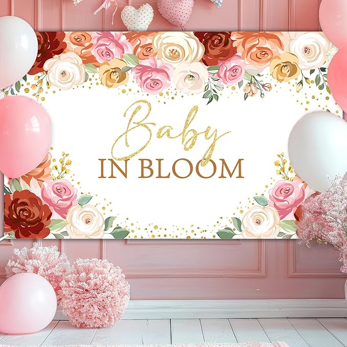 Avezano Baby in Bloom Backdrop for Girl Blush Floral Baby Shower Party Decorations Banner Sweet Girl Baby in Bloom Photography Background Photo Shoot Props