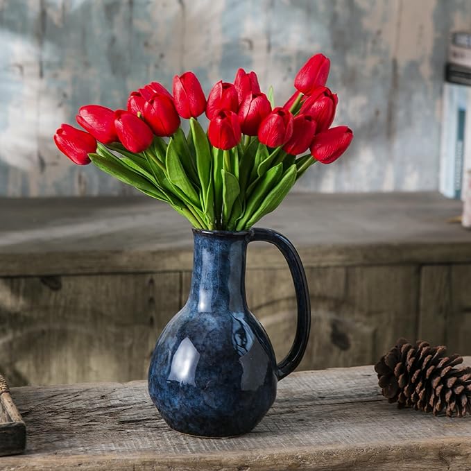 20pcs Red Artificial Tulip Flowers, Silk Fake Flowers 13" for Mother's Day, Easter, Valentine’s Day Gifts in Bulk, Home, Kitchen, Wedding Decorations